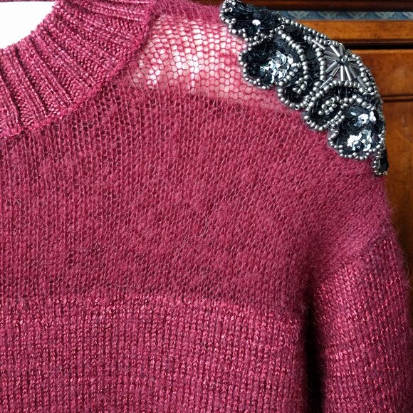 GUESS-Magnificent Cranberry Metallic Mohair/Wool  Embellished - Picture 1 of 13